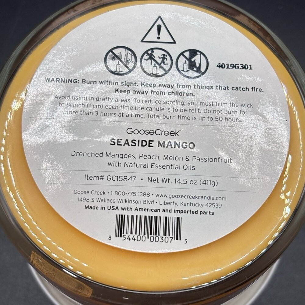 Goose Creek Seaside Mango 3 Wick 14.5 oz Jar Candle Lid Tropical Fruity Beach - Picture 9 of 11